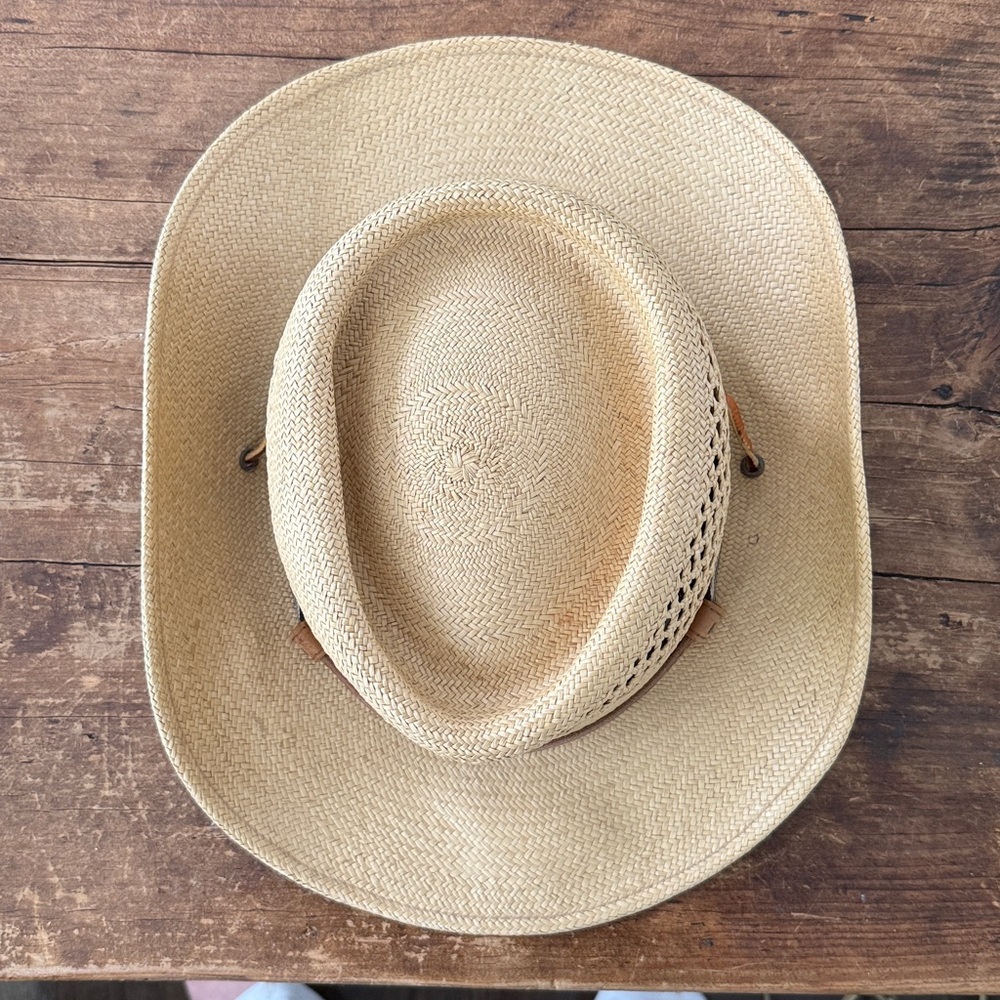 Vintage Carlton Oaks Country Club Straw Cowboy Hat Aztec Leather Band Ties - M/L - Picture 9 of 10